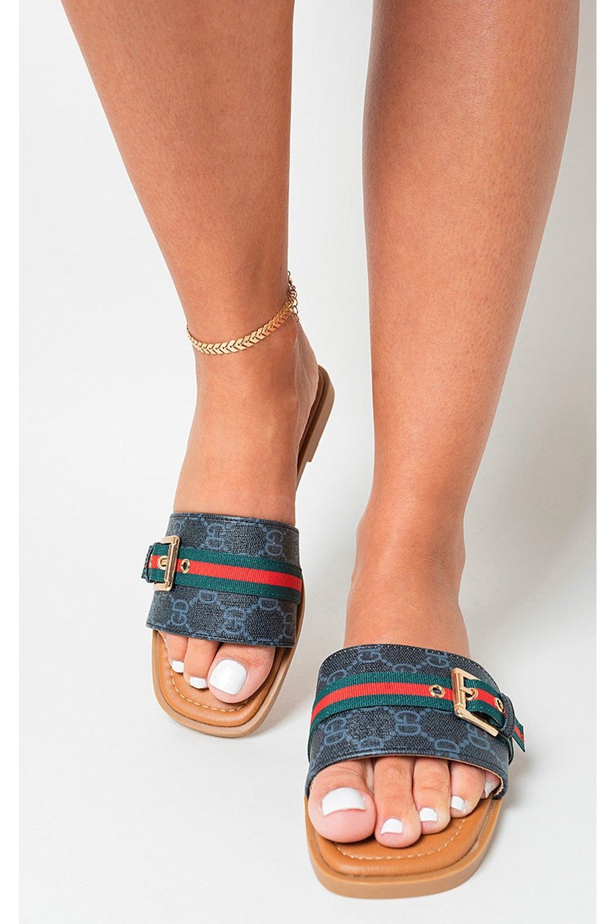 Athena Open Toe Flat Sandals - Black