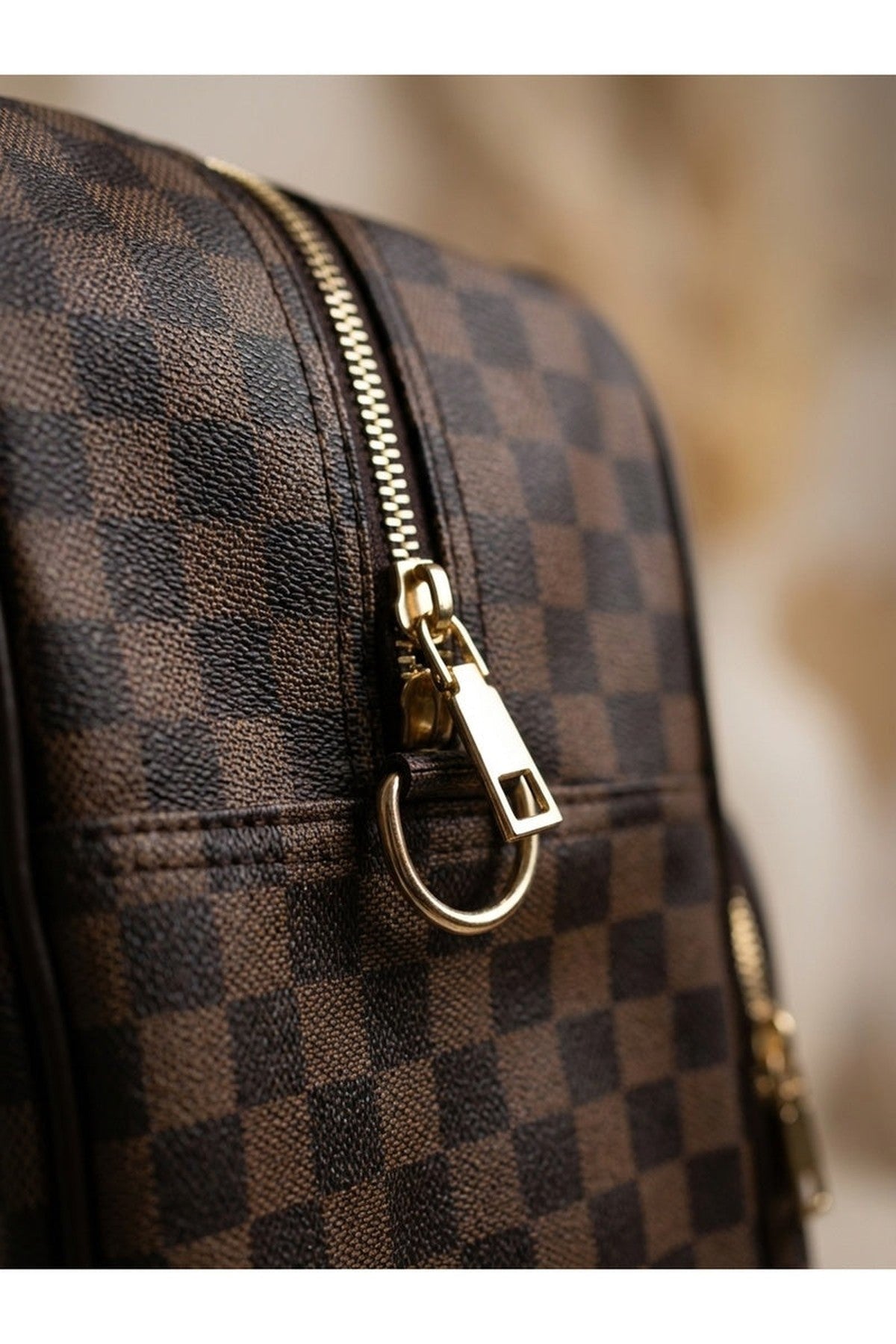 Ava Checkered Holdall - Brown