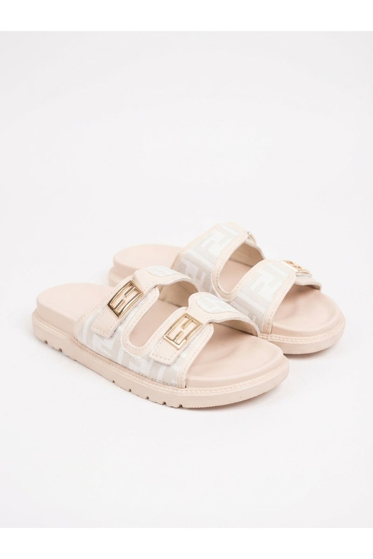 Willow Patterned Buckle Sandals - Beige
