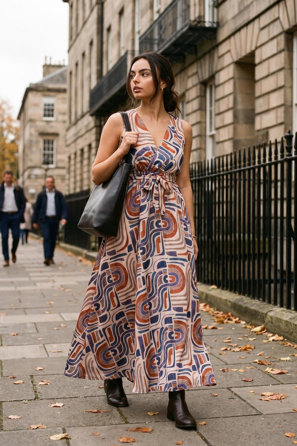 Nalani V Neck Sleeveless Maxi Dress With Tie Waist