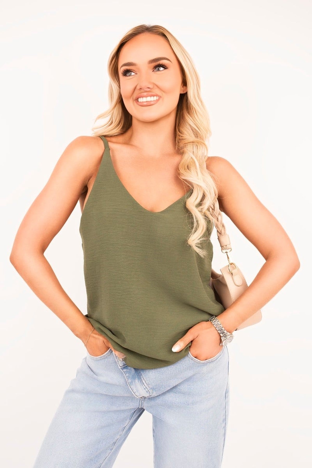 Vanya Sleeveless Scoop Neck Relaxed Fit Top - Khaki
