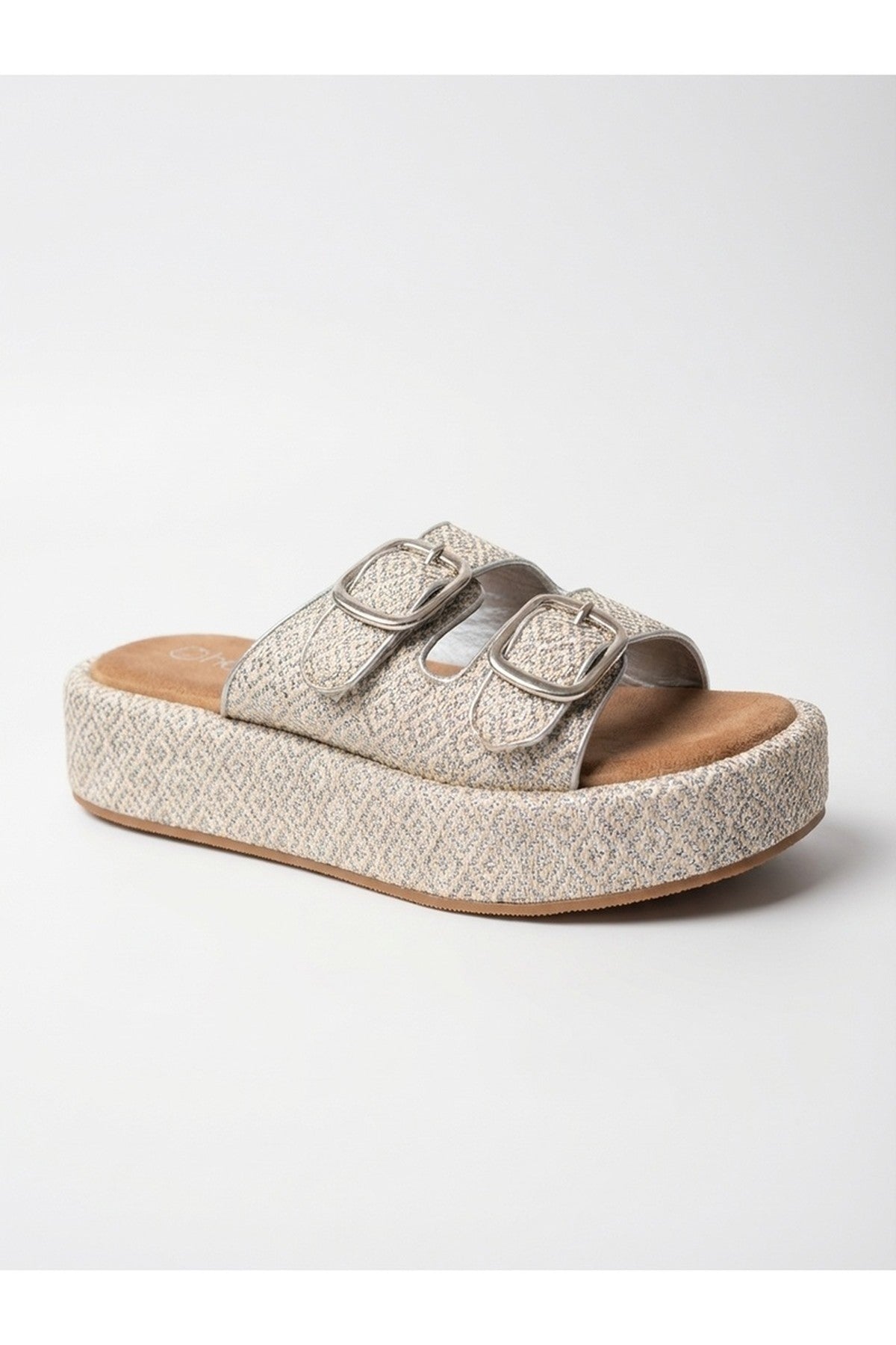 Vera Diamond Pattern Platform Sandals - Silver