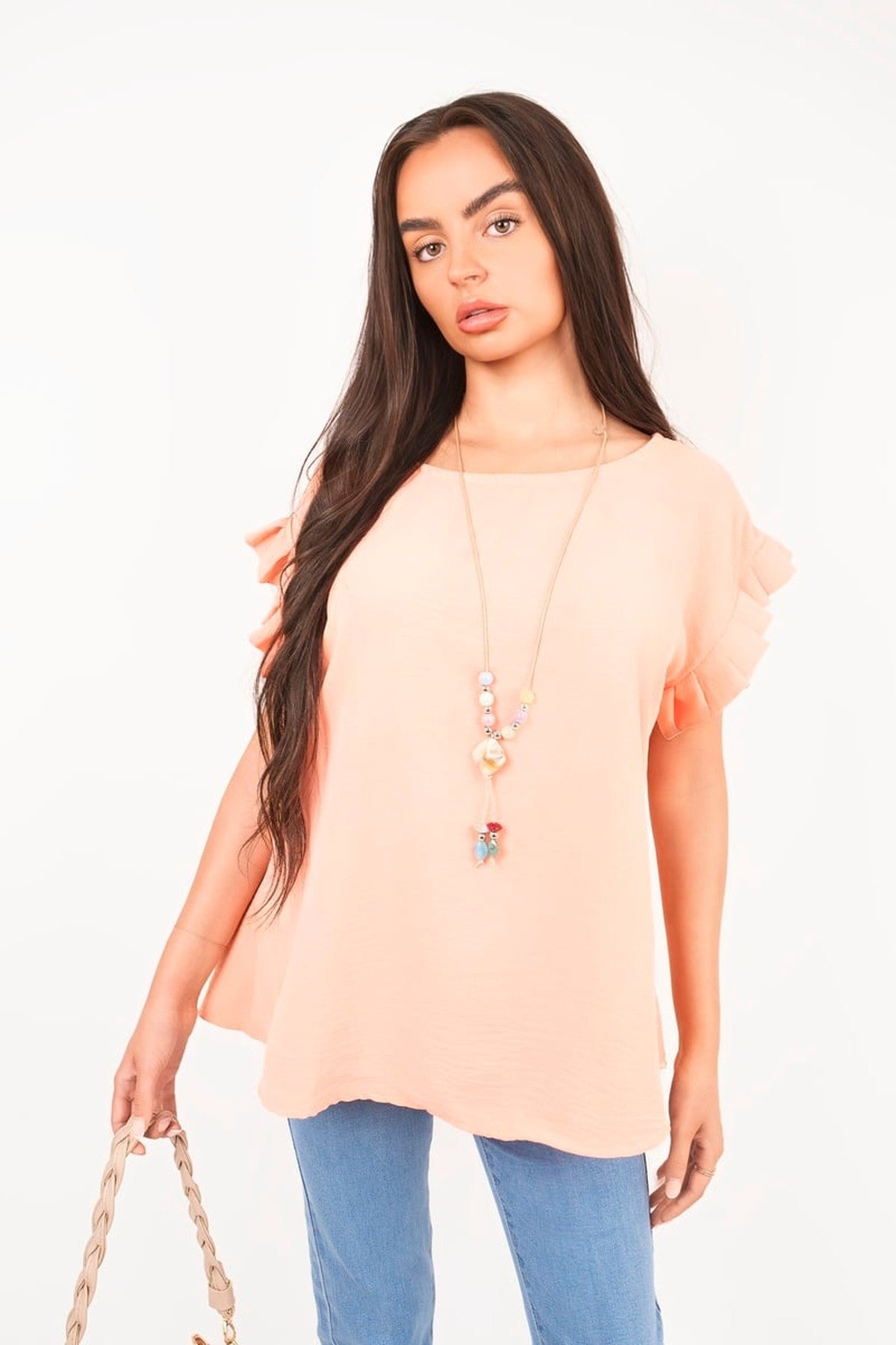 Vera Ruffle Trim Sleeve Top - Coral