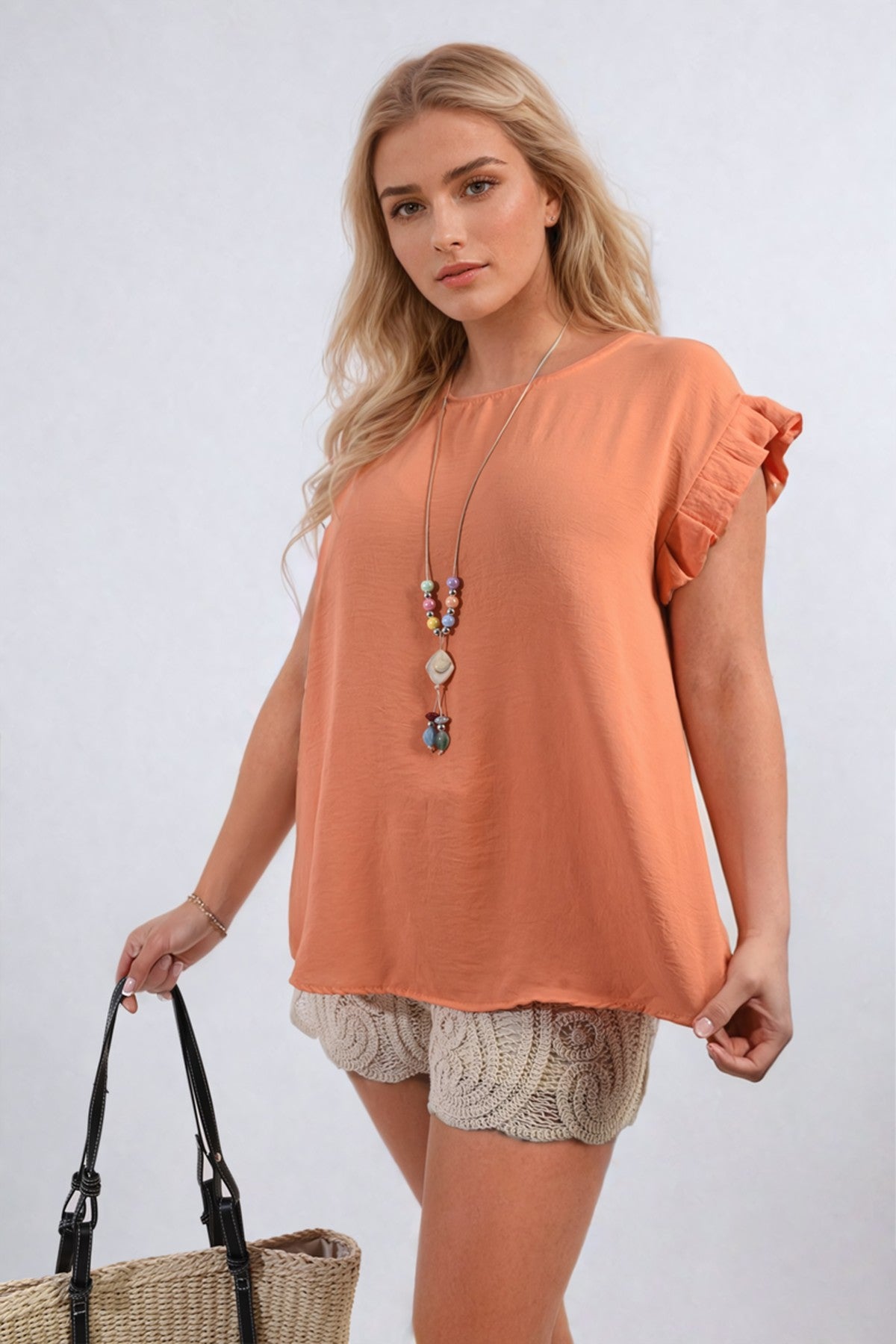 Vera Ruffle Trim Sleeve Top - Orange