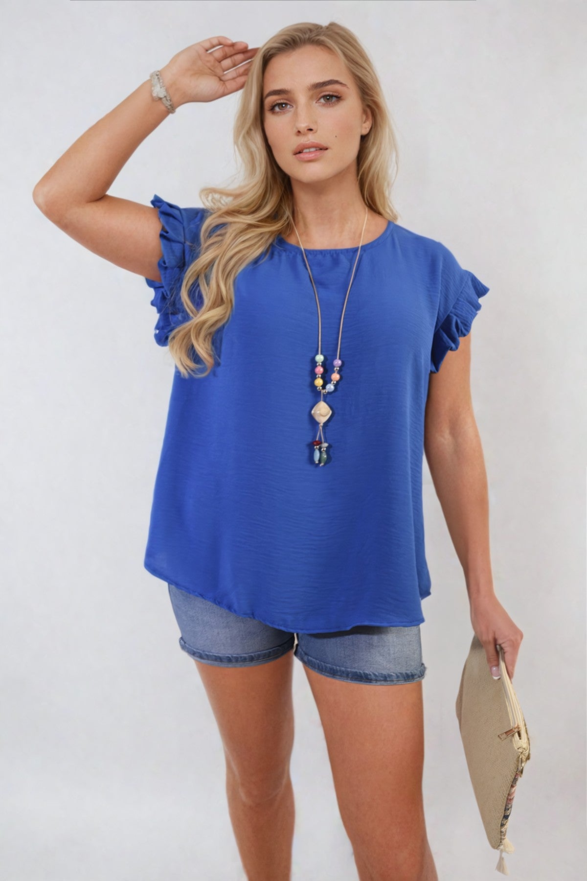 Vera Ruffle Trim Sleeve Top - Royal