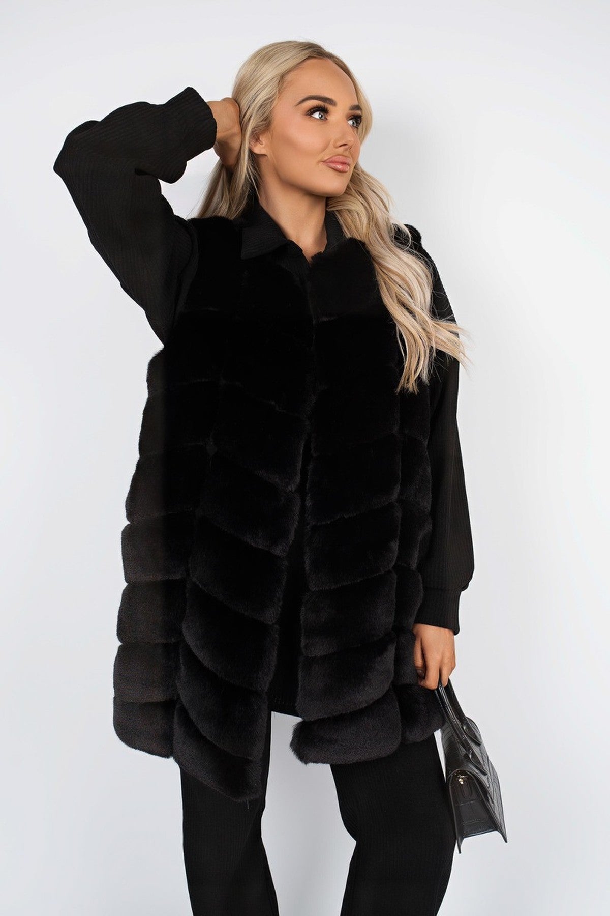 Verina Sleeveless Faux Fur Longline Gilet - Black
