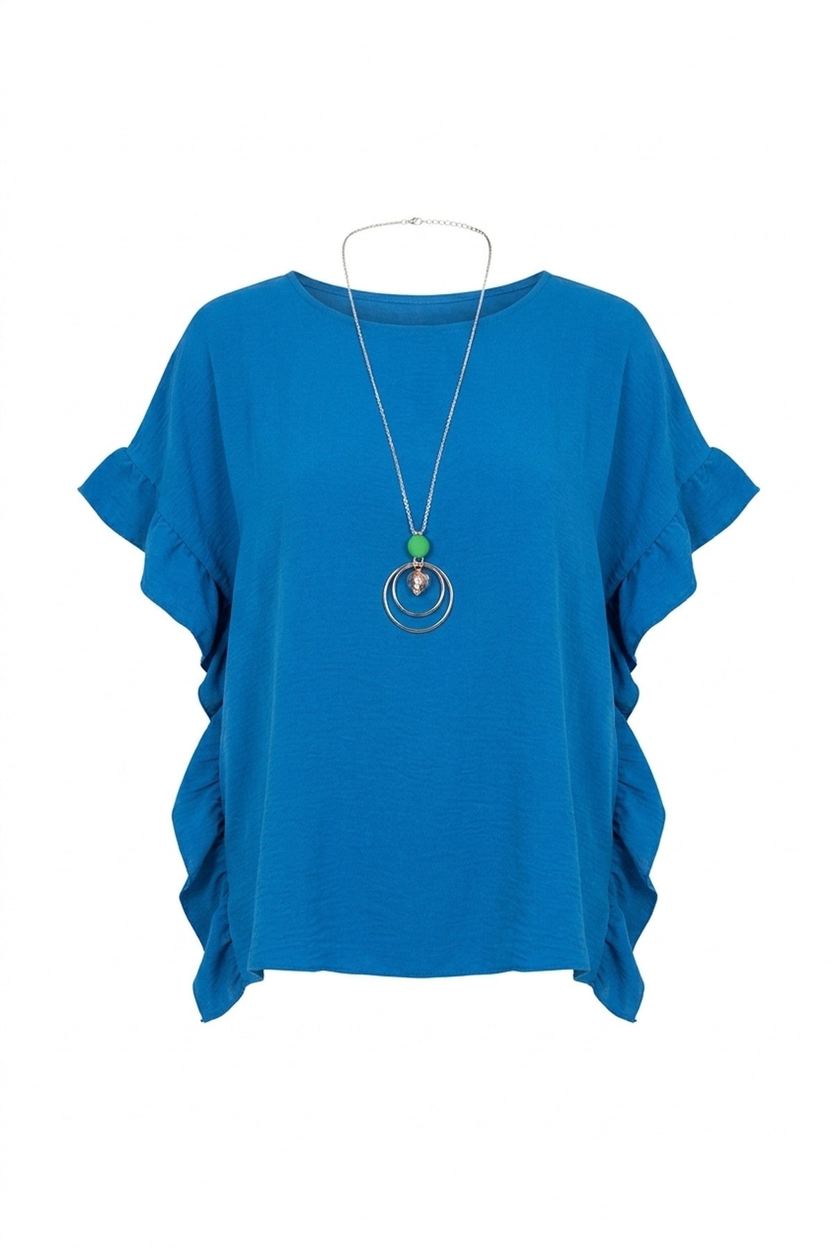 Vienna Frill Sleeve Top With Chain - ROYAL_wb