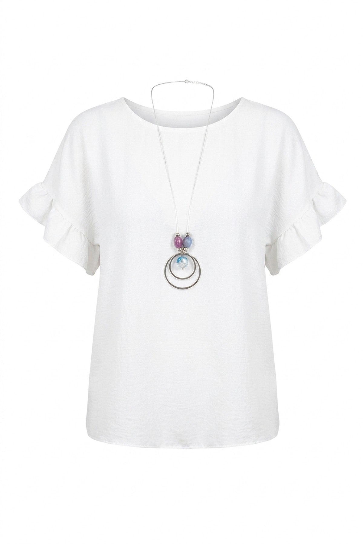 Vienna Frill Sleeve Top With Chain - WHITE_wb