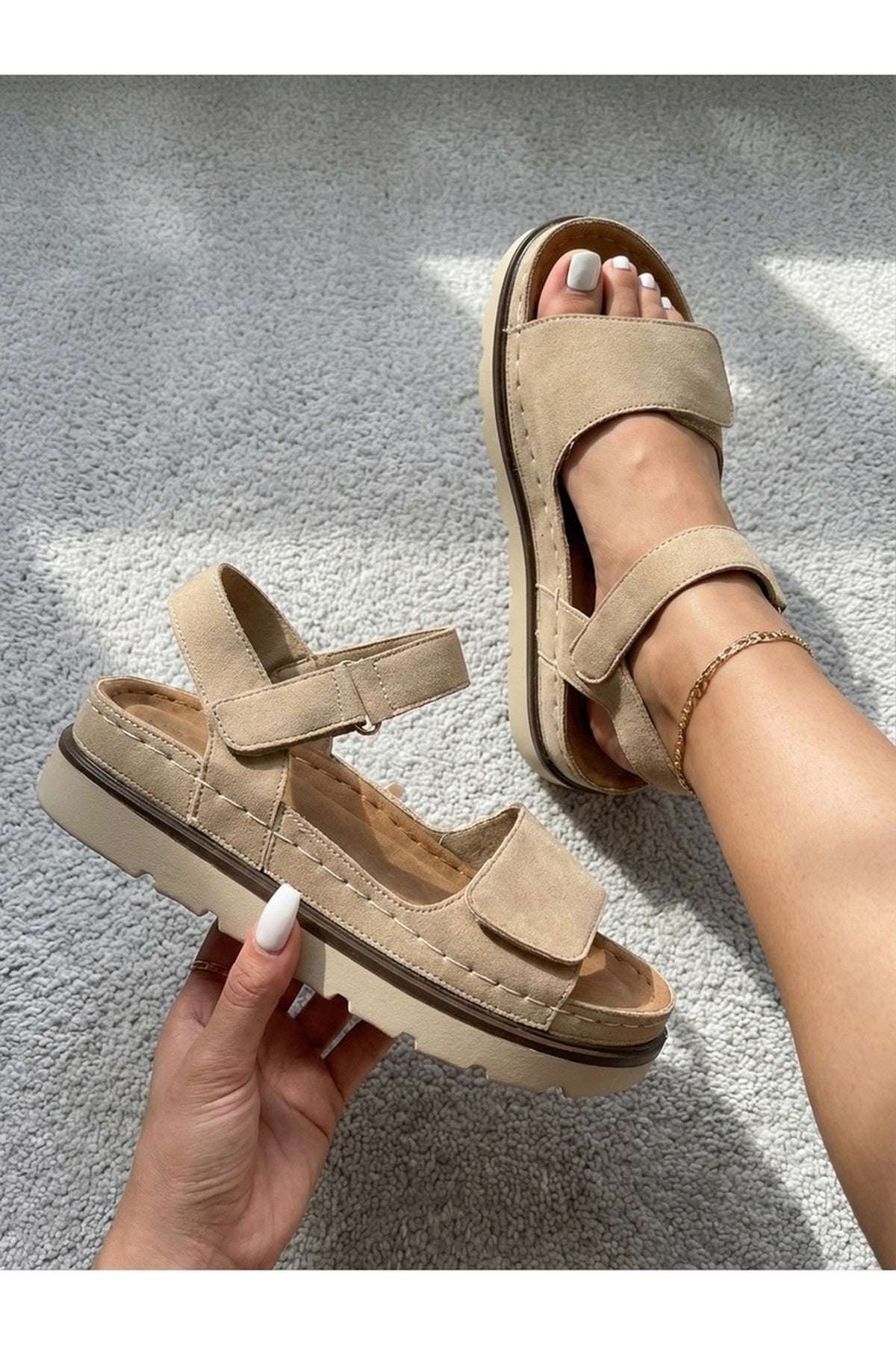 Violet Suede Platform Sandals - Beige