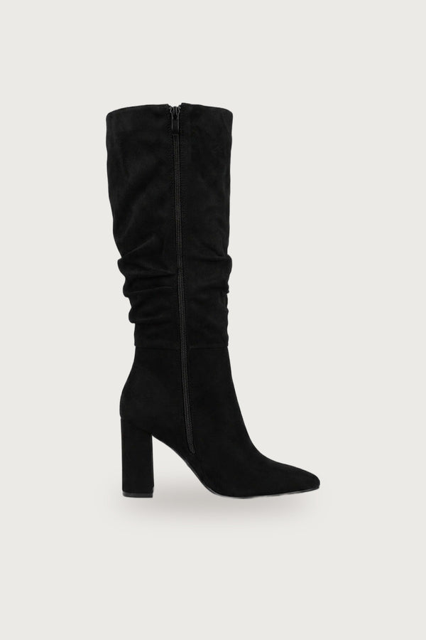 Vita Slouchy Faux Suede Knee High Block Heel Boots - Black