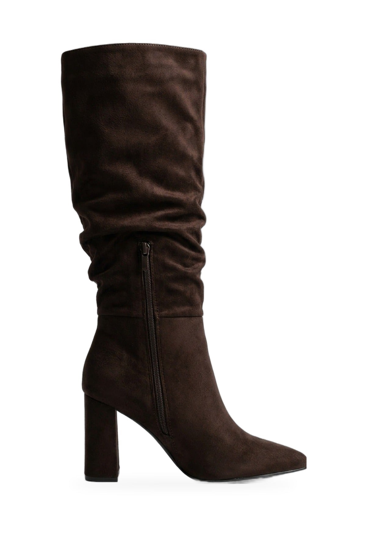 Vita Slouchy Faux Suede Knee High Block Heel - Brown