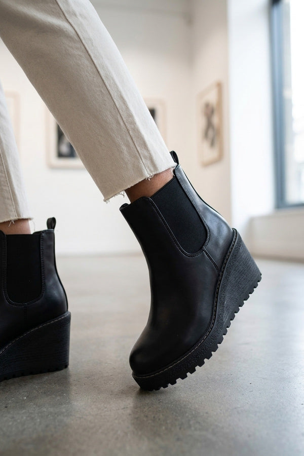 Edie Wedge Sole Chelsea Ankle Boots - Black