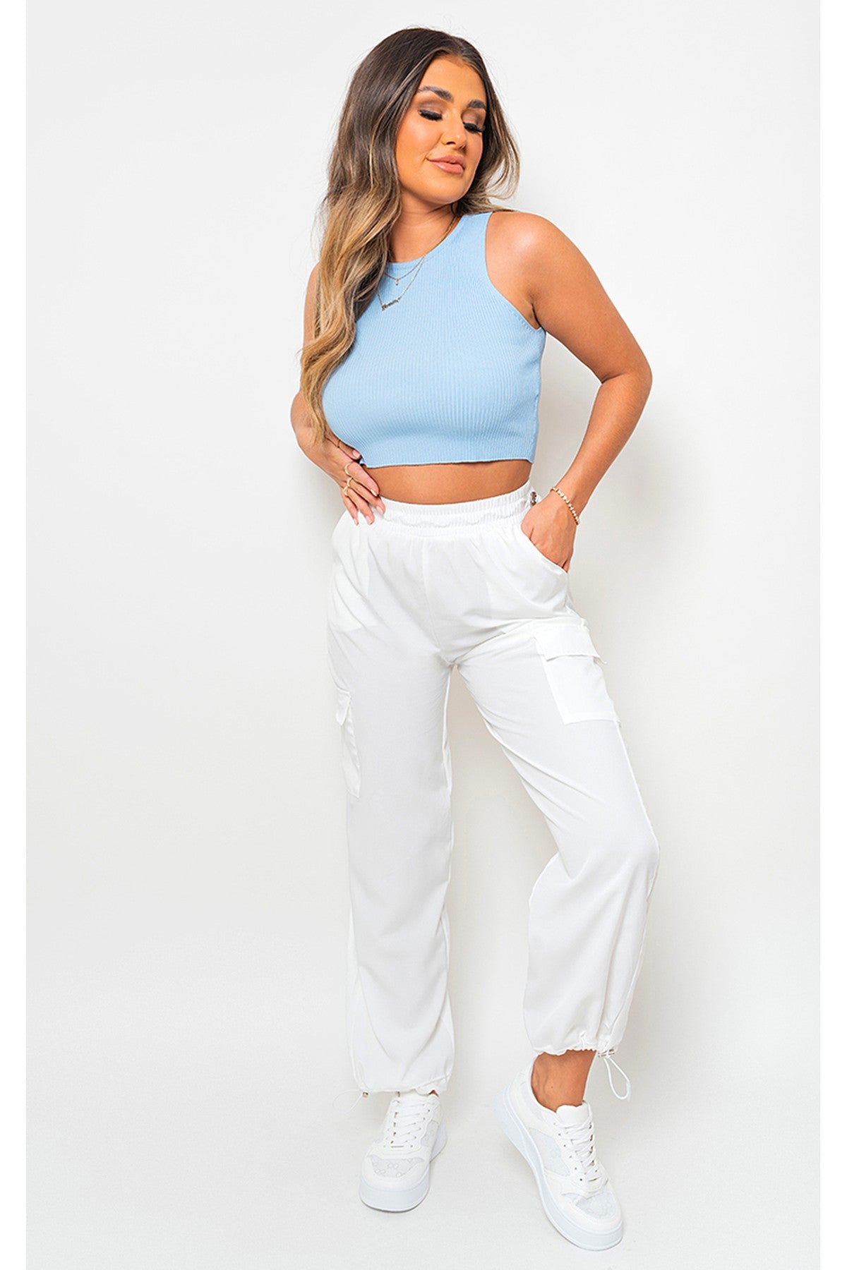 Aubree Casual Drawstring Cargo Pants - White
