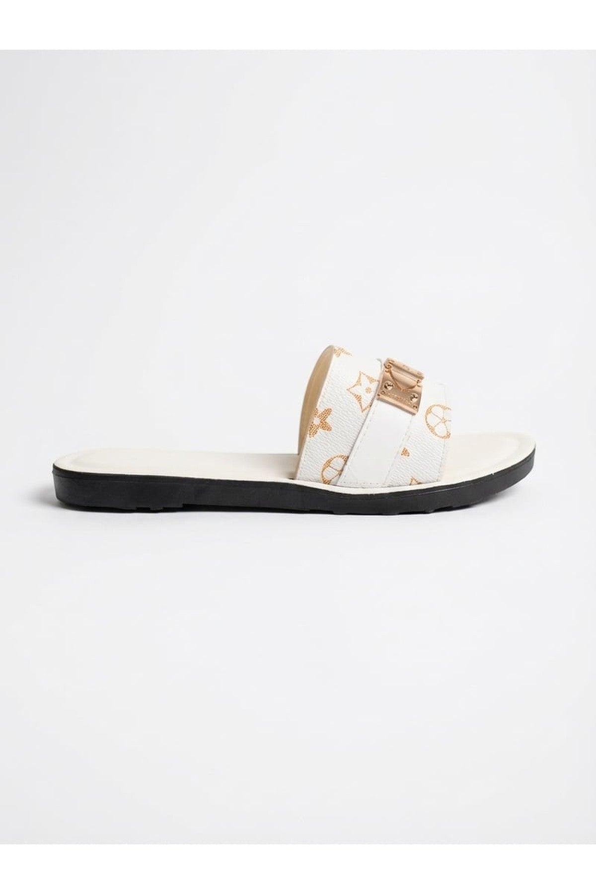 Amber Patterned Slider Sandals - White