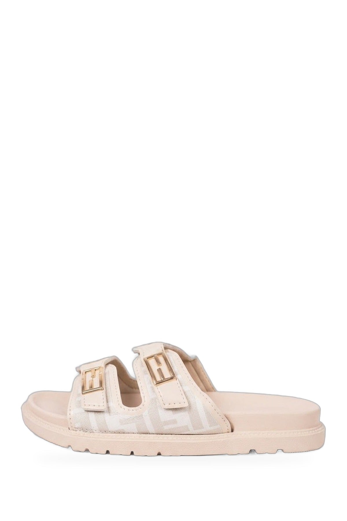 Willow Patterned Buckle Sandals - Beige