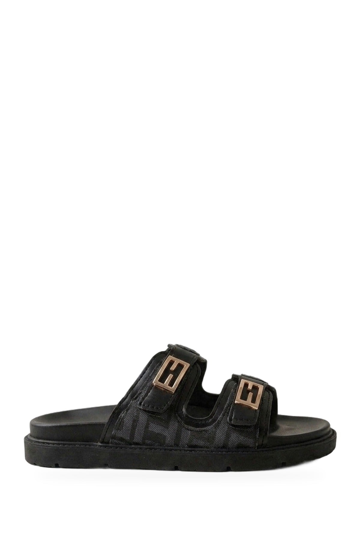 Willow Patterned Buckle Sandals - Black
