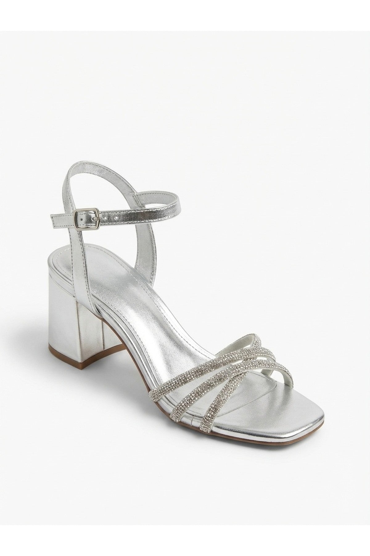 Willow Rhinestone Block Heel Sandals - Silver