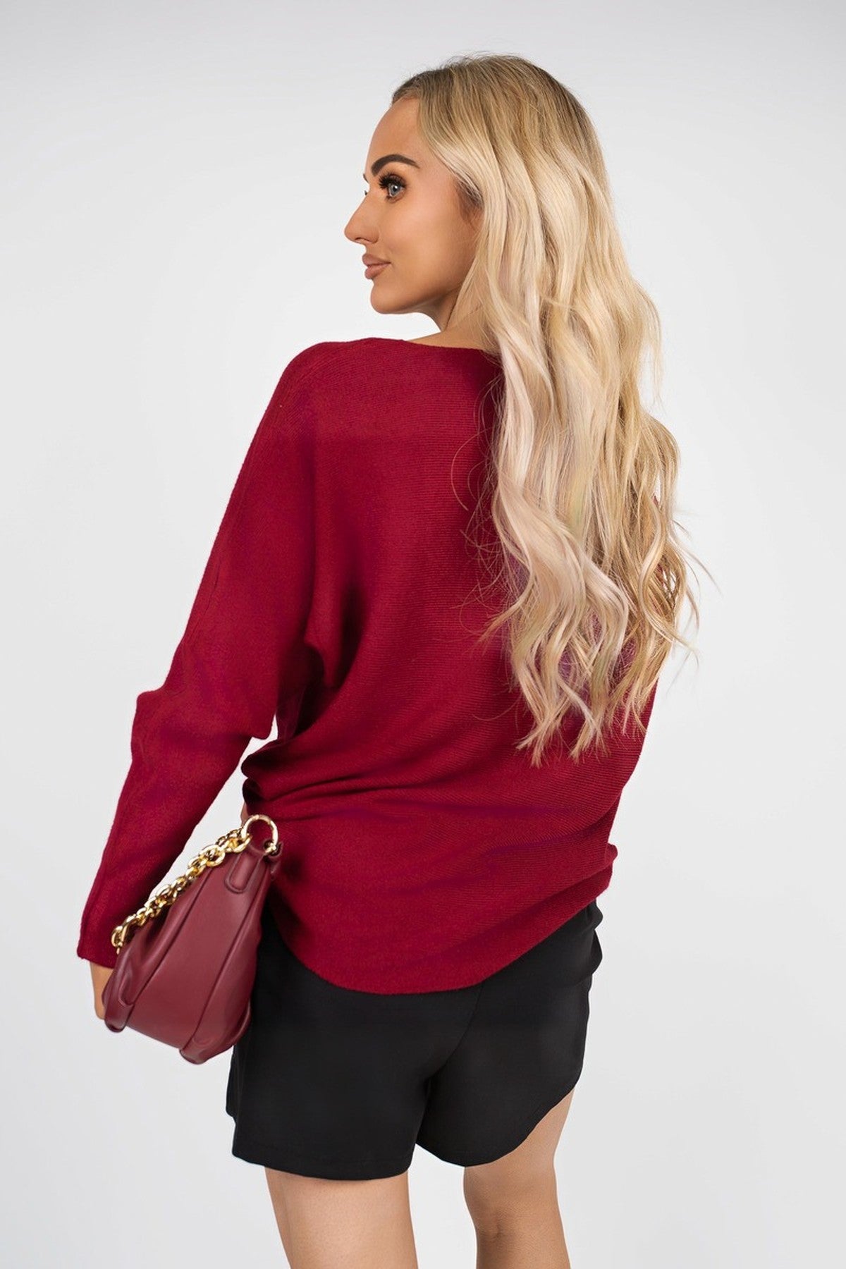 Haisley Long Sleeve Knitted Jumper With Embellished Neckline - Wine