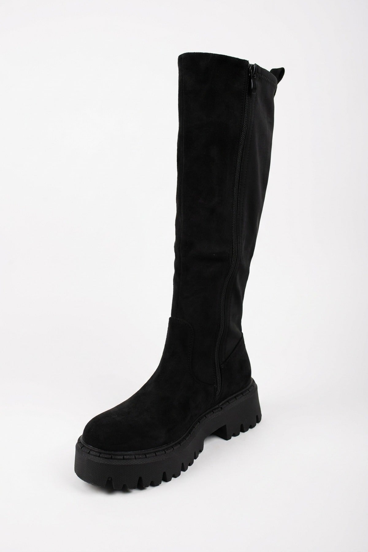 Sybil Knee High Chunky Sole Boots - Black