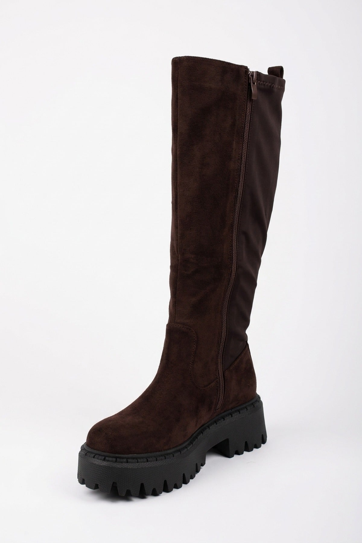 Sybil Knee High Chunky Sole Boots - Brown