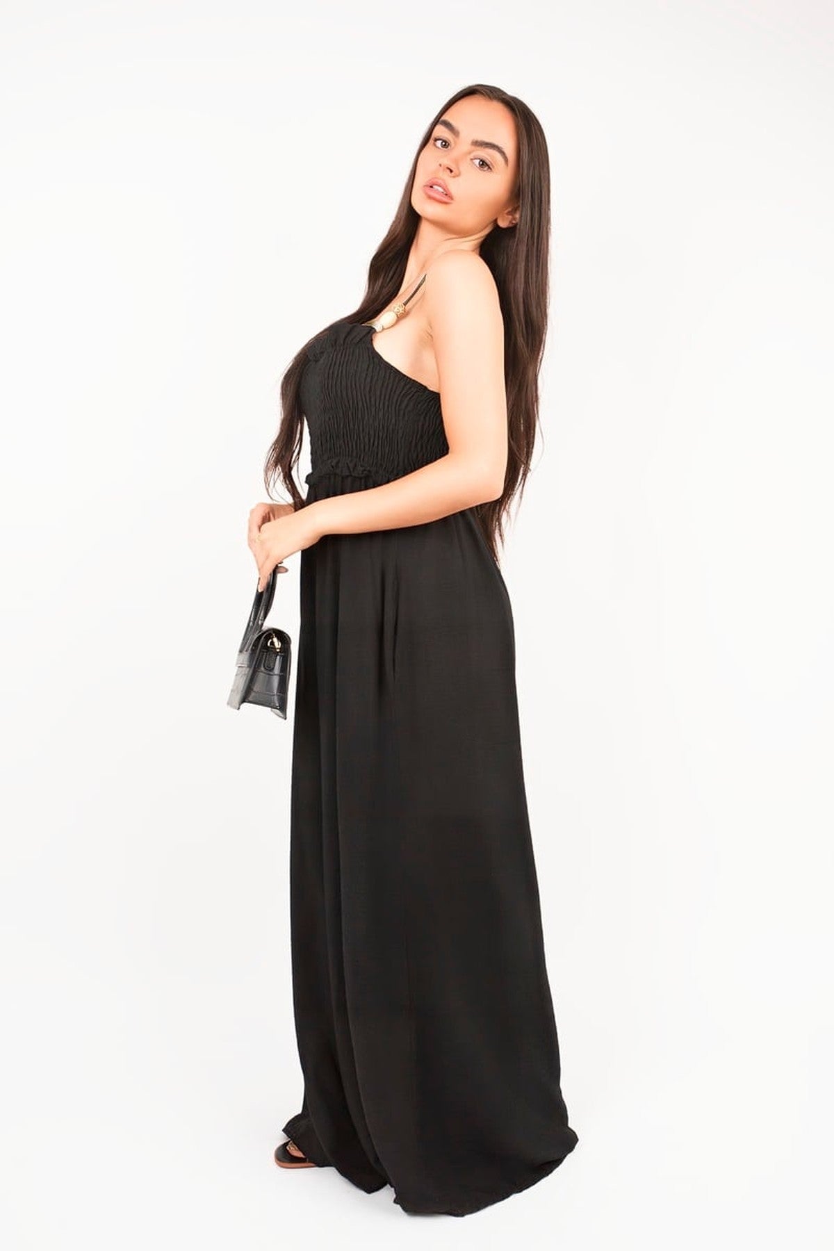 Yasi Shirred Bandeau Wide Leg Jumpsuit - Black
