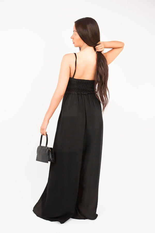 Yasi Shirred Bandeau Wide Leg Jumpsuit - Black