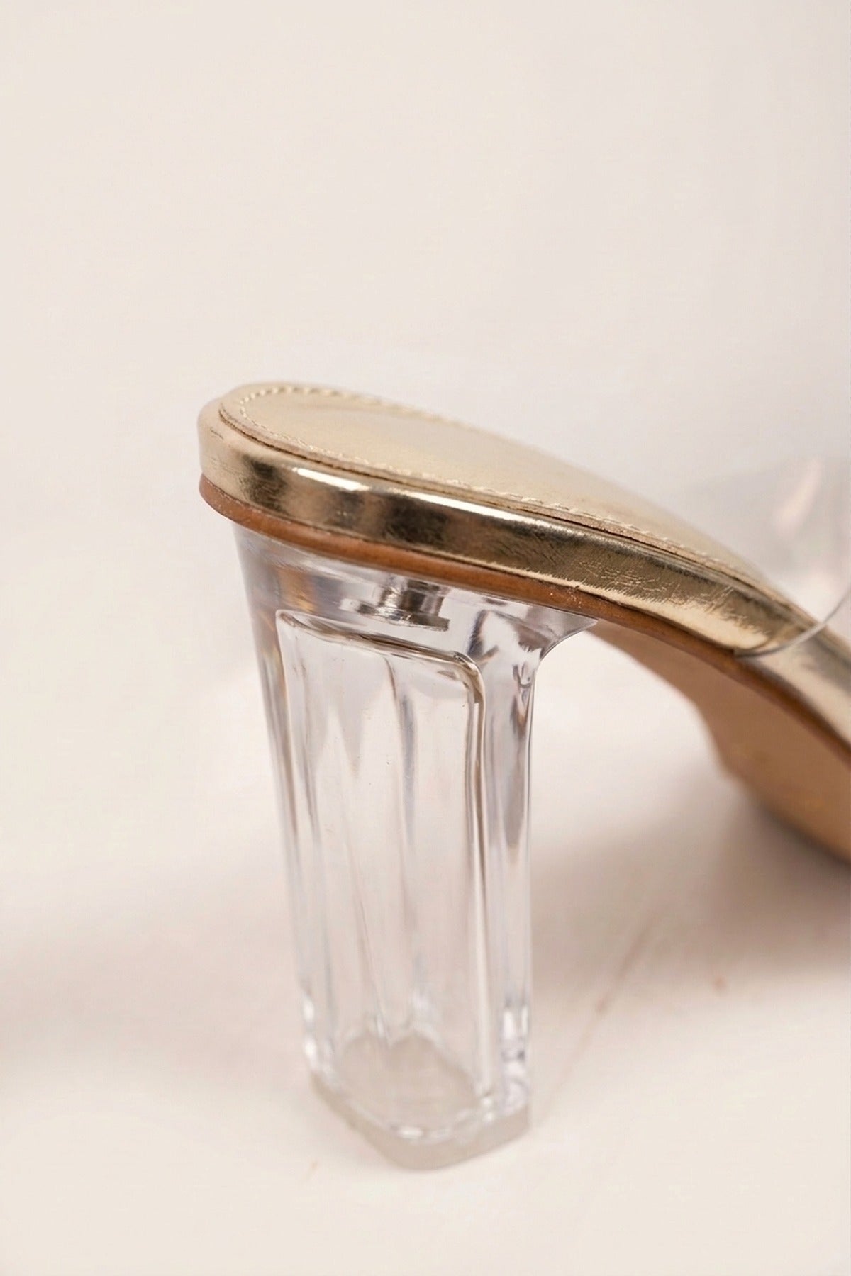 Edie Clear Strap High Block Heel Mules - Gold