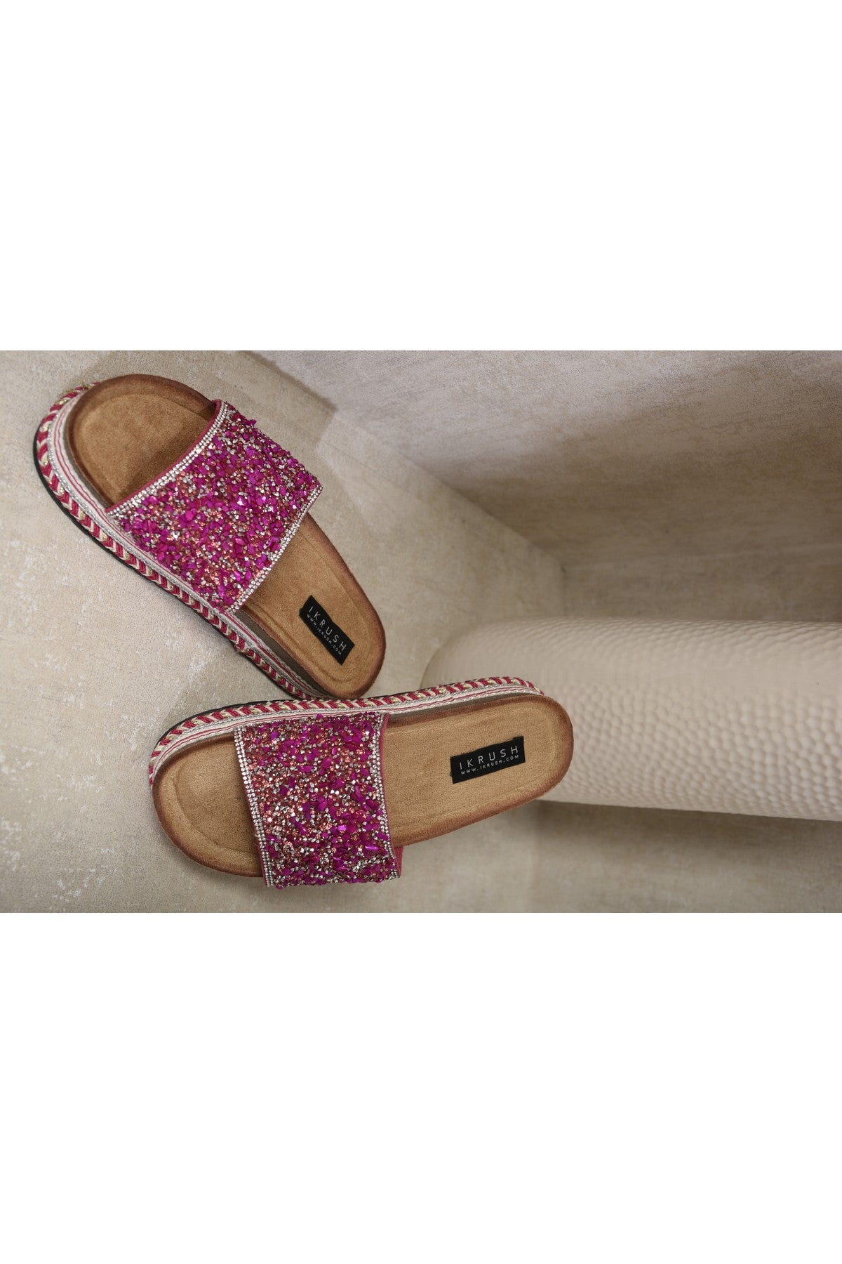 Zayla Chunky Embellished Stone Platform Sandals - Fuschia