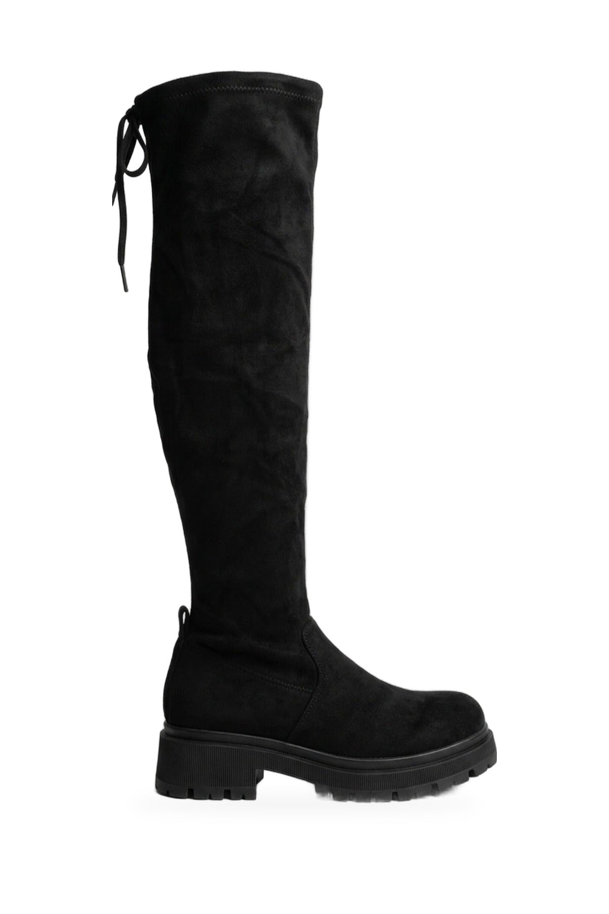 Zinnia Faux Suede Over The Knee Chunky Boots - Black