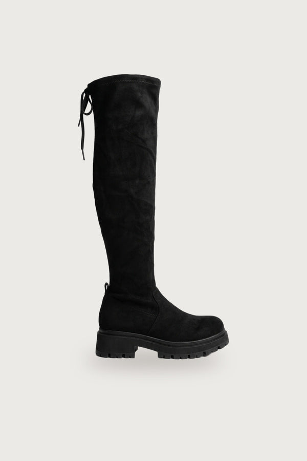 Zinnia Faux Suede Over The Knee Chunky Boots - Black
