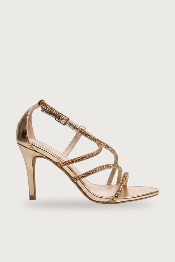 Zinnia Rhinestone Embellished Strappy Sandals - Gold