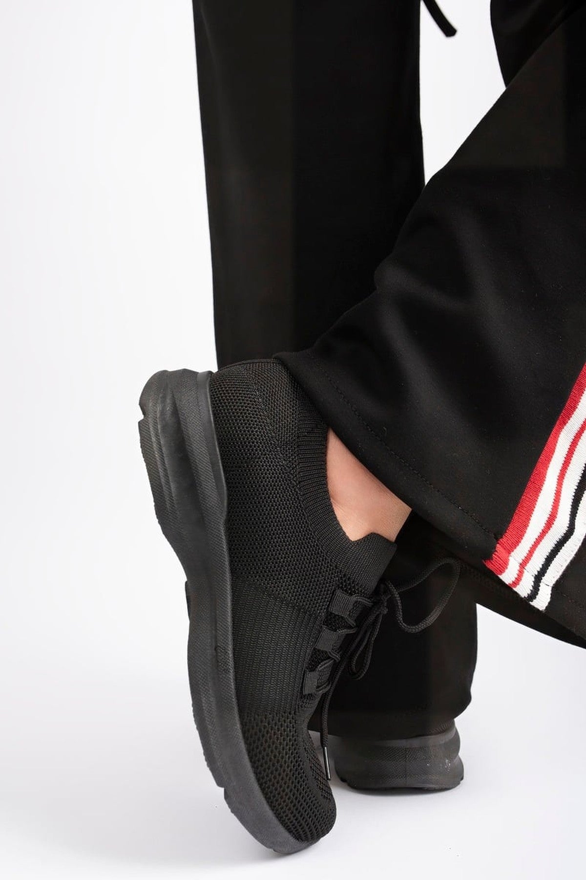 Ziva Knit Sock Lace-up Lightweight Trainers - Black