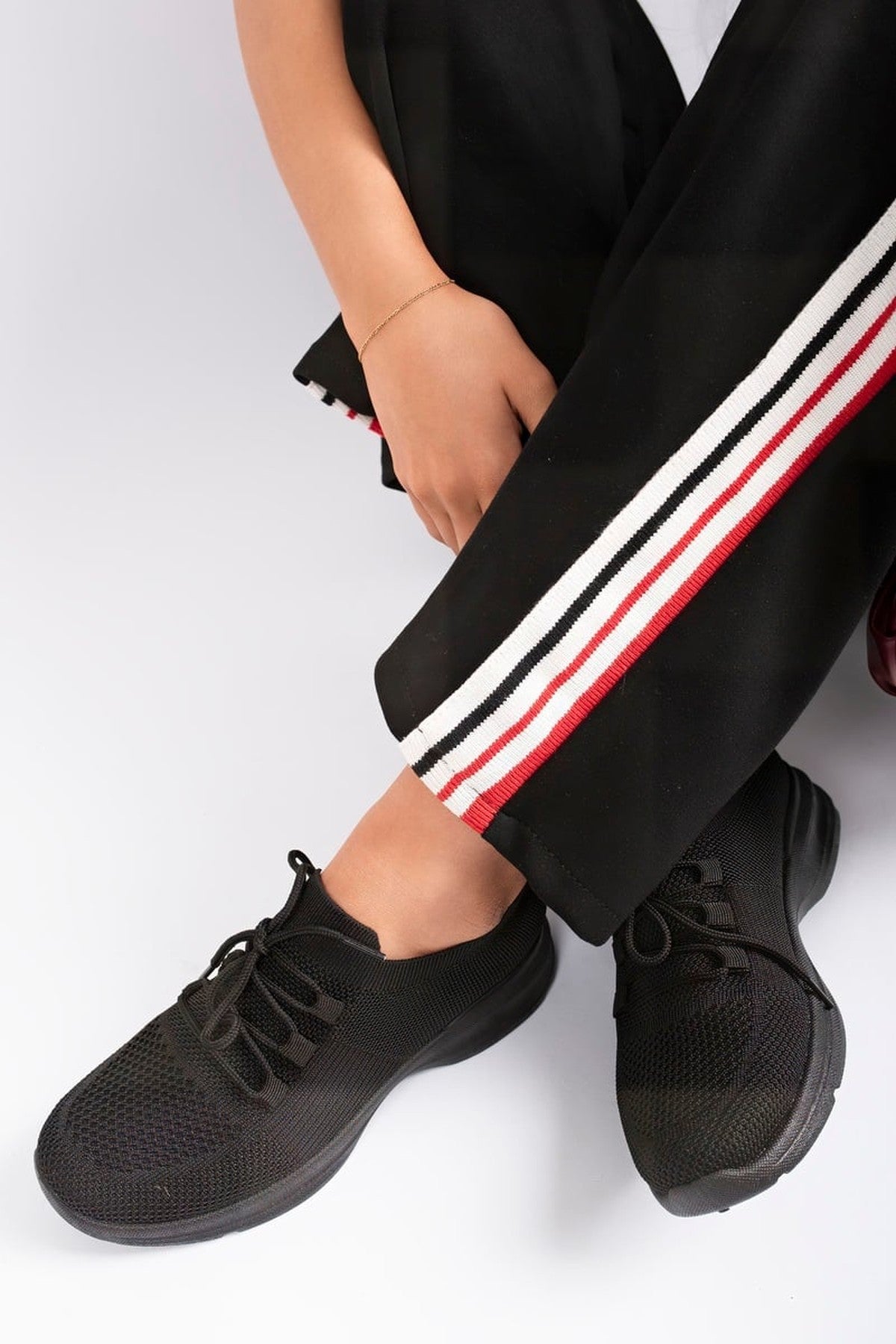 Ziva Knit Sock Lace-up Lightweight Trainers - Black
