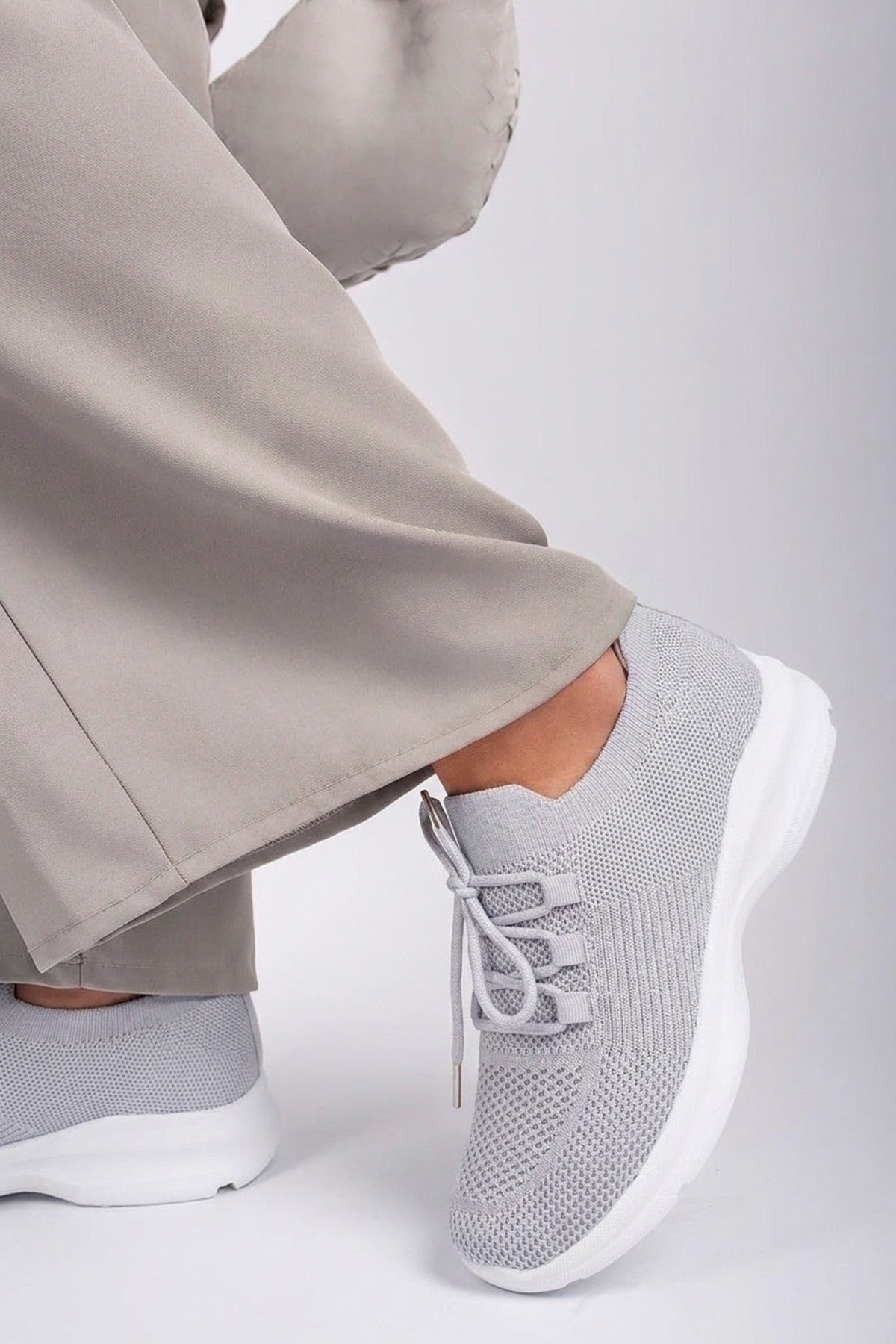 Ziva Knit Sock Lace-up Lightweight Trainers - Grey