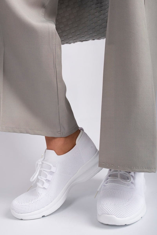 Ziva Knit Sock Lace-up Lightweight Trainers - White