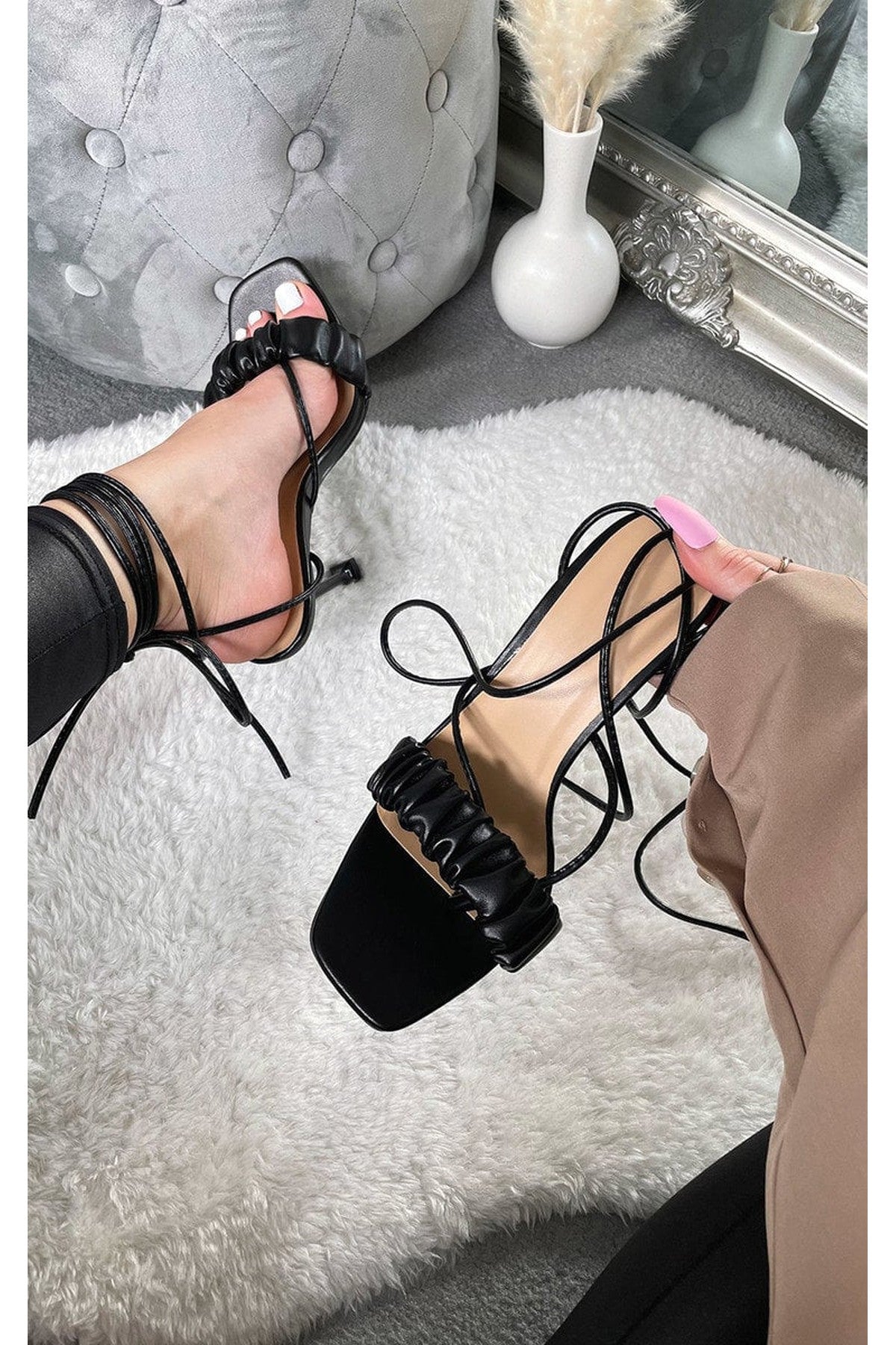 Zizi Strappy Mule Heels - Black