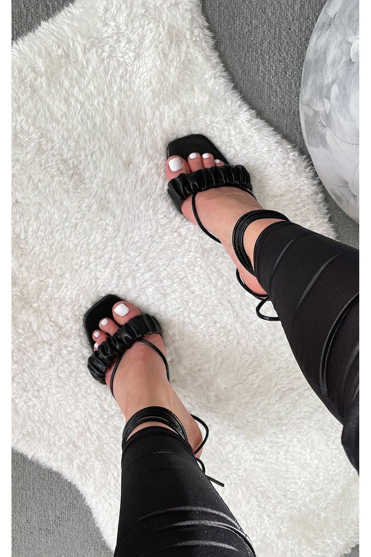 Zizi Strappy Mule Heels - Black