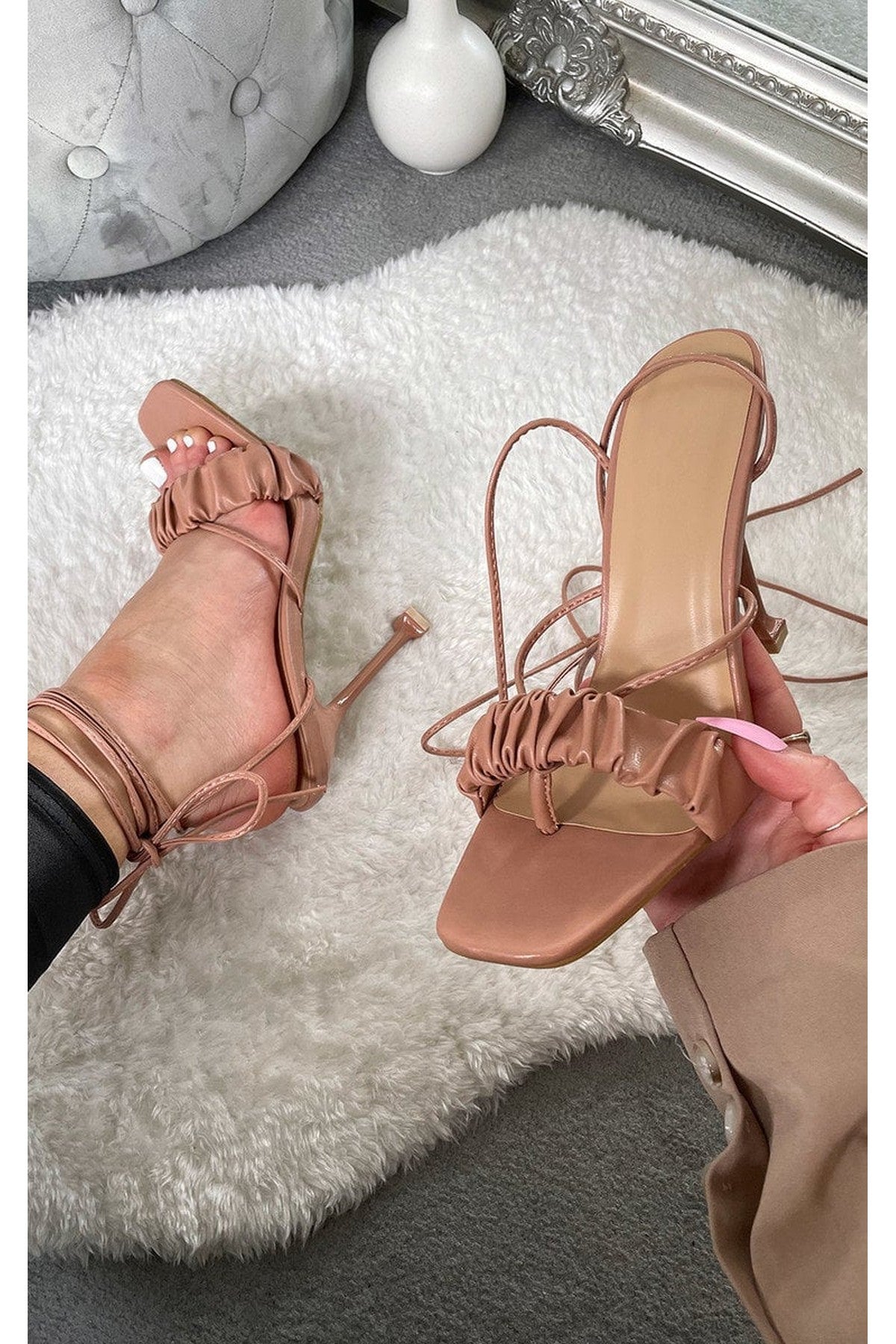 Zizi Strappy Mule Heels - Rose