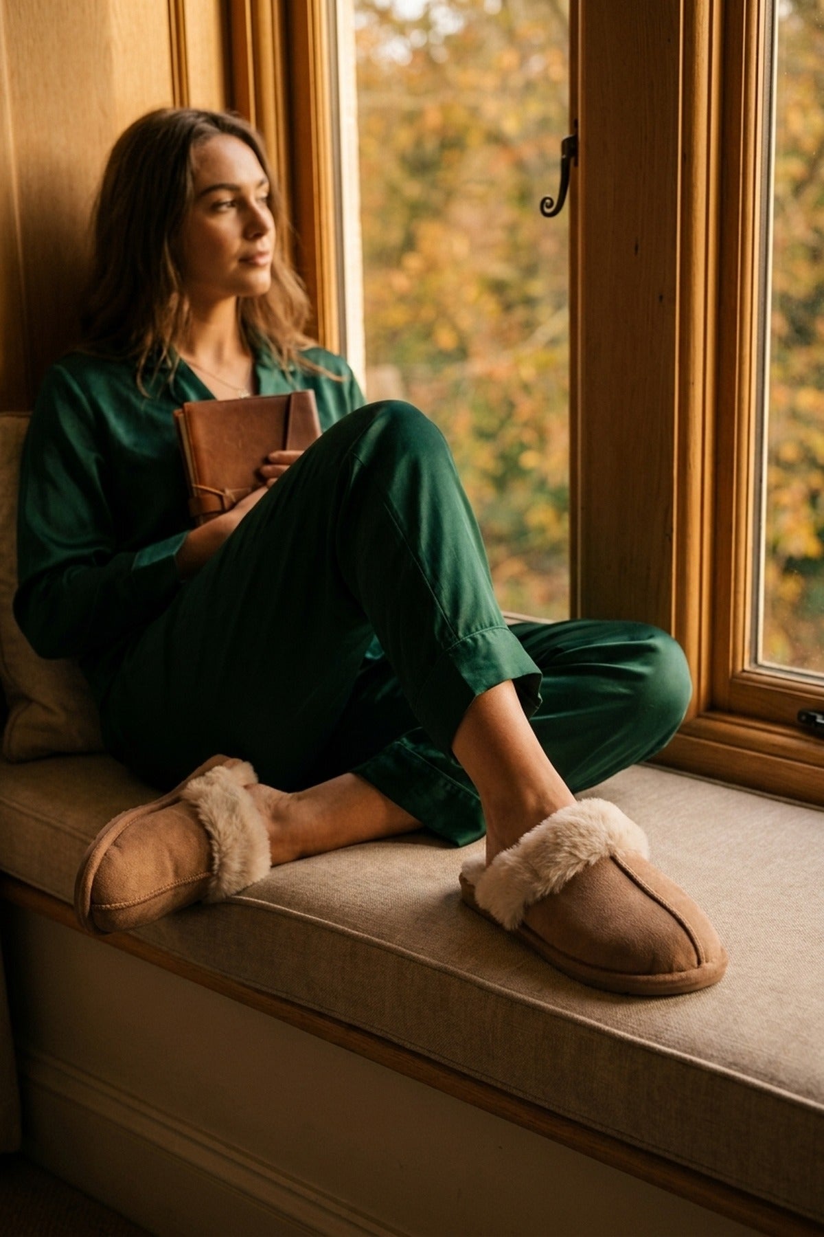 Aspen Faux Suede Mule Slippers - Khaki