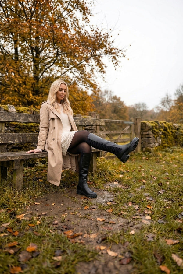 Aurelia Zip Up Knee High Boots - Black