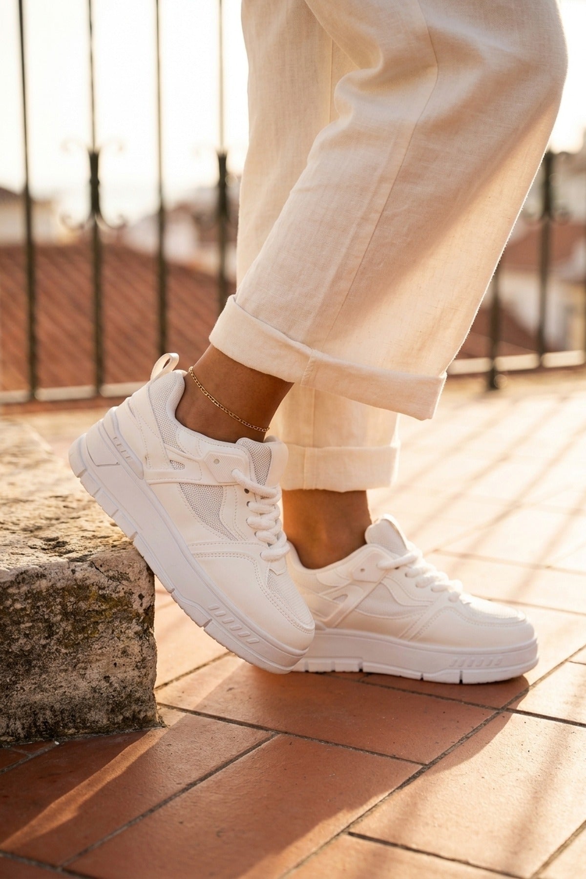 Genevieve Monochrome Chunky Sole Trainers - White