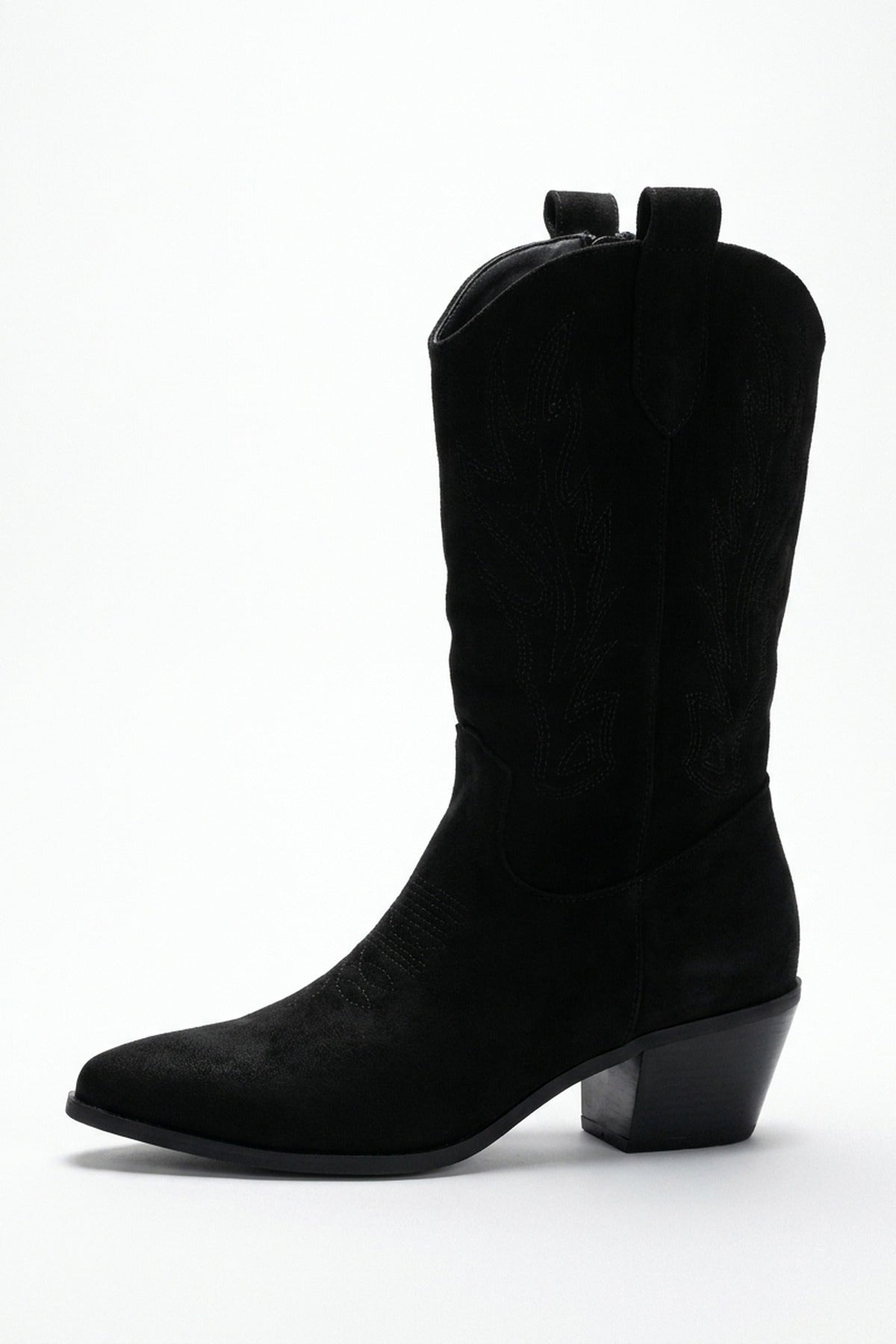 Tula Faux Suede Embroidered Western Boots - Black