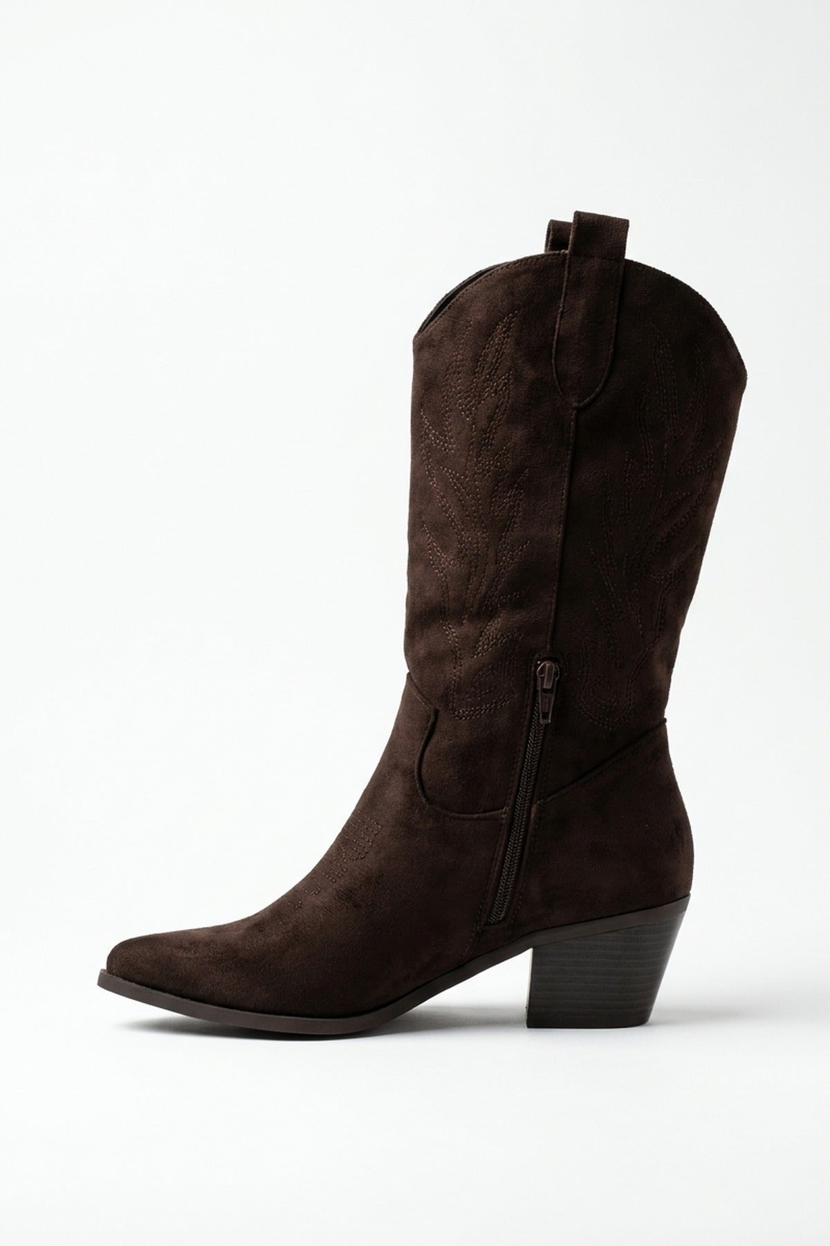 Tula Faux Suede Embroidered Western Boots - Brown