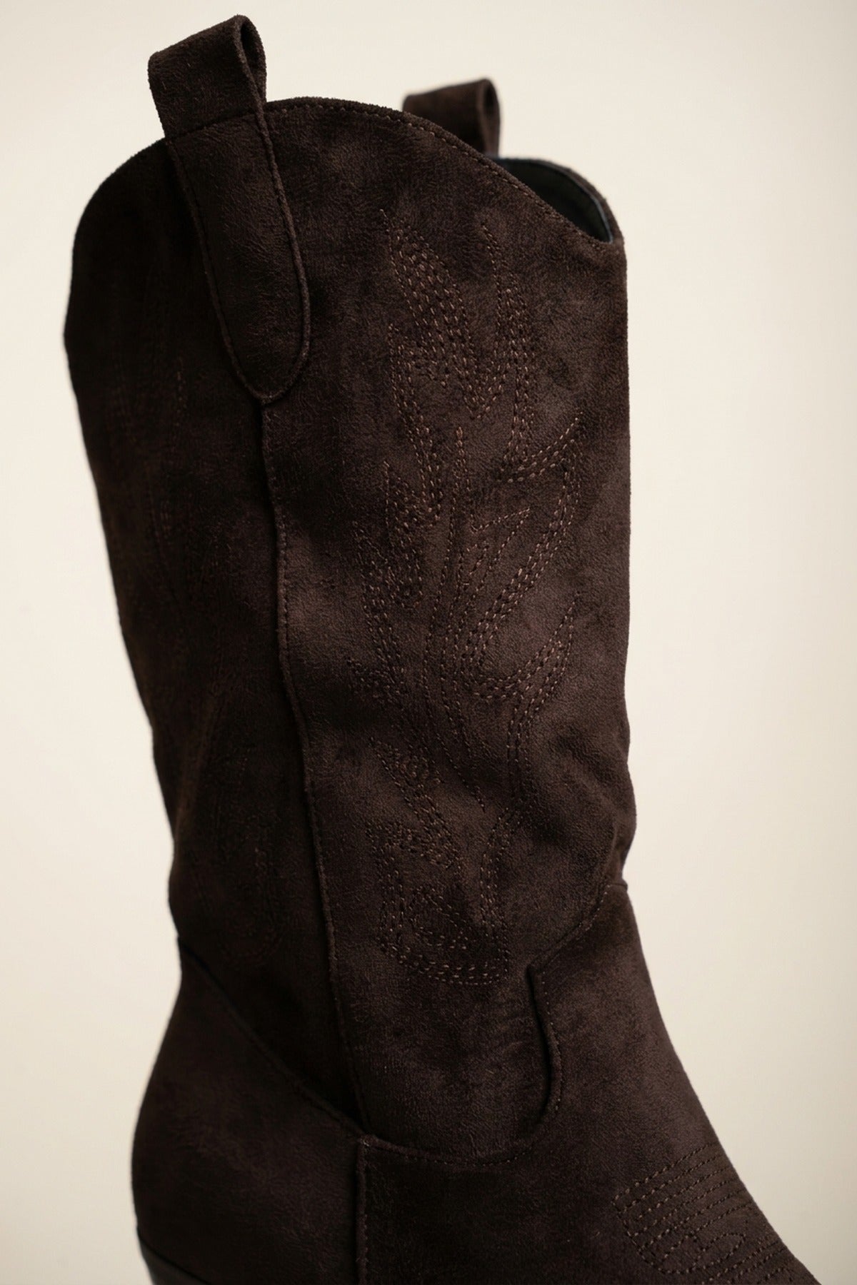 Tula Faux Suede Embroidered Western Boots - Brown