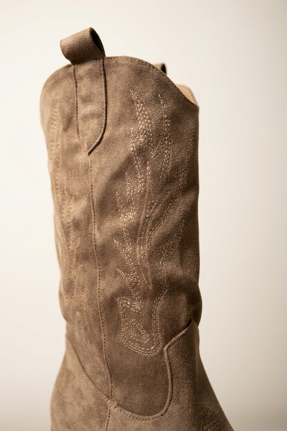 Tula Faux Suede Embroidered Western Boots - Khaki
