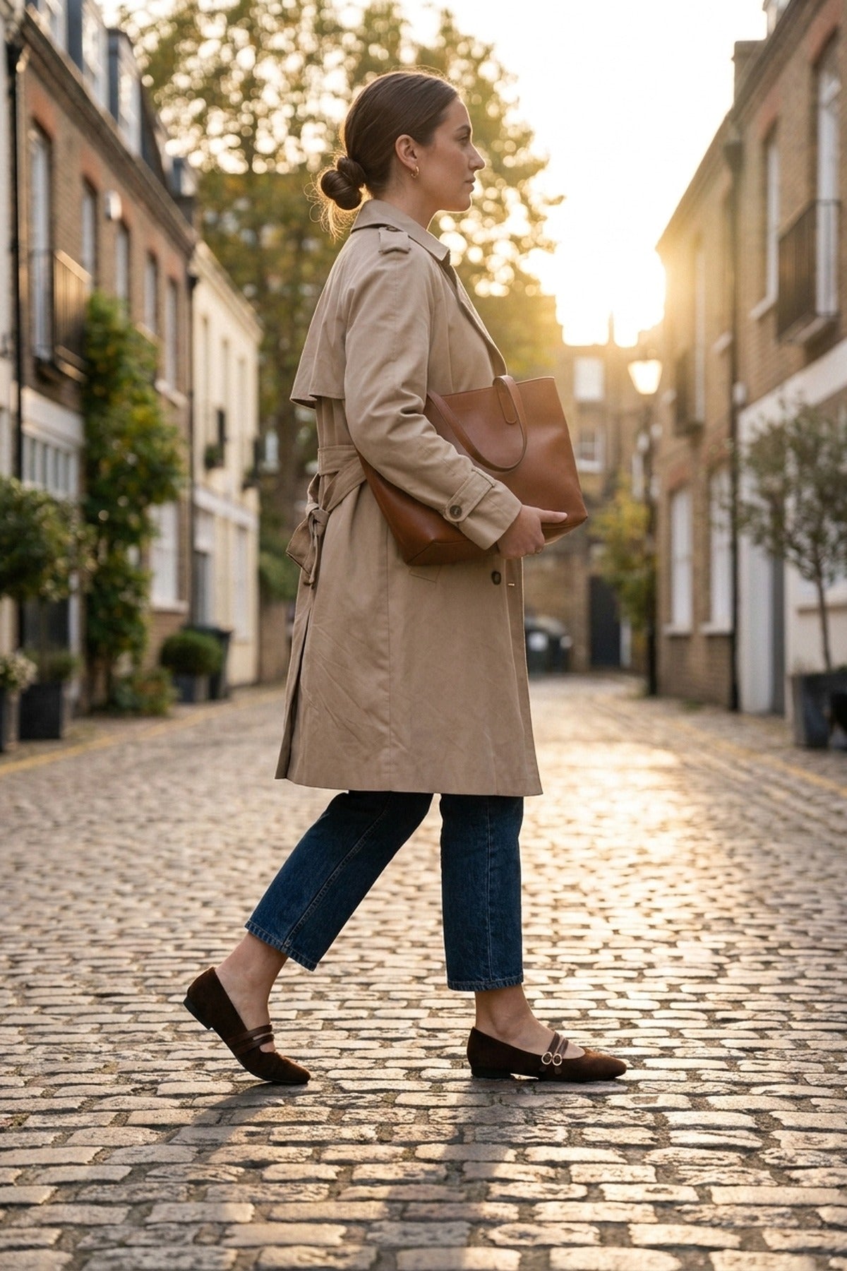 Saoirse Faux Suede Double Buckle Strap Ballet Flats - Brown