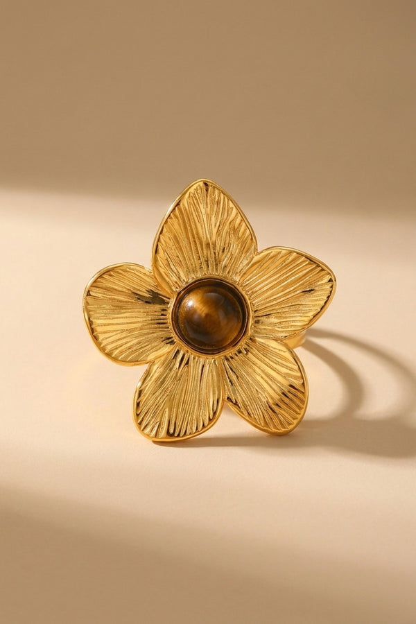 gold Parisa Floral Natural Stone Ring