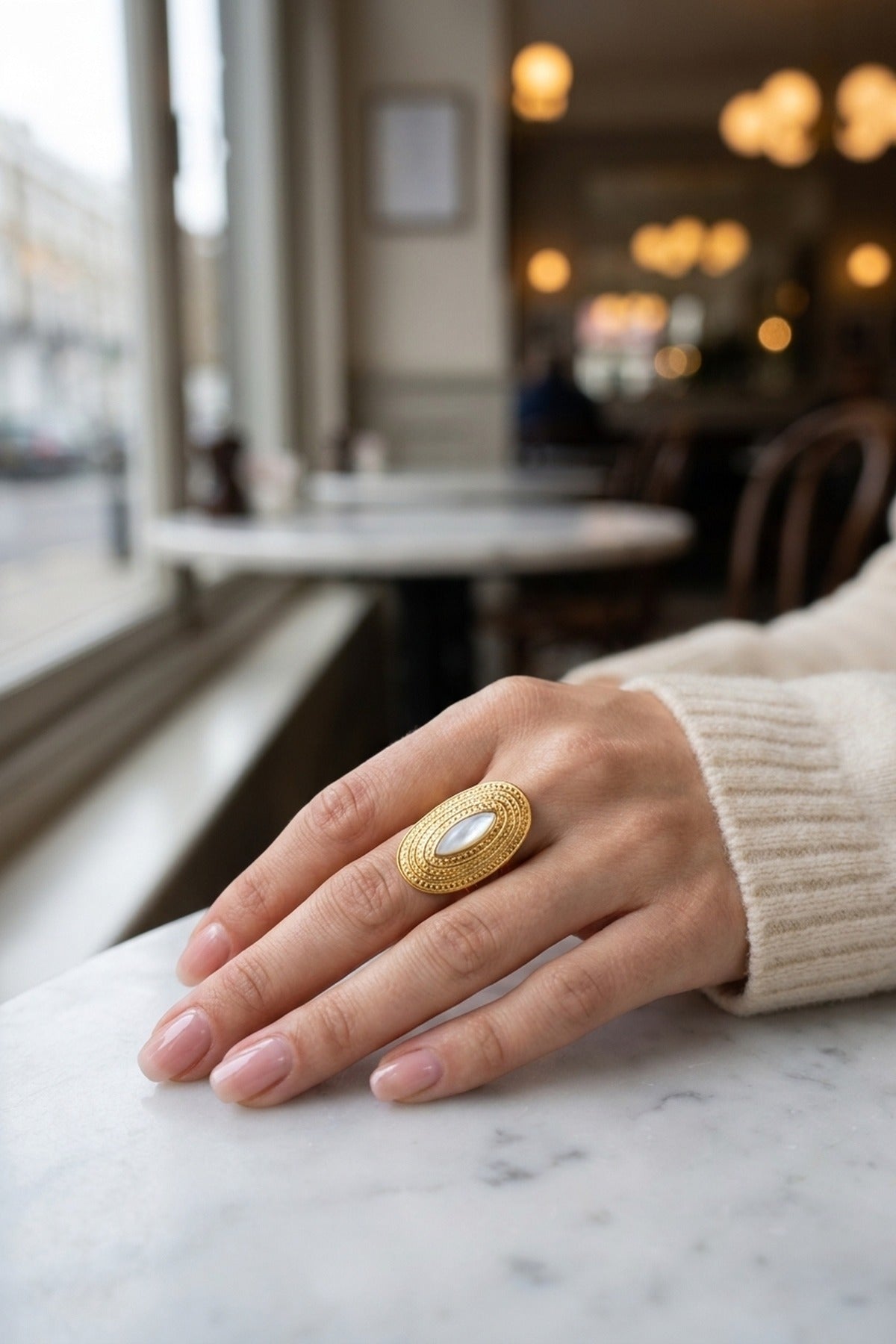 Emaar Oval Open Ring - White