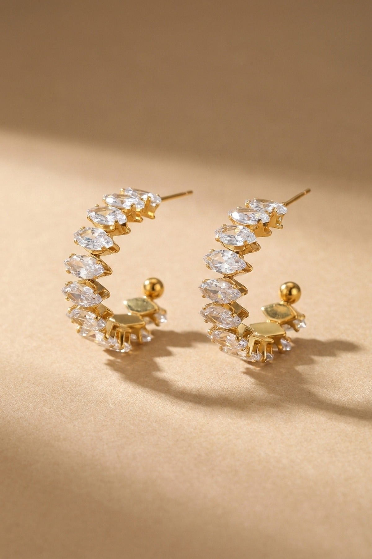 Twyla Marquise Crystal C Hoop Earrings - Gold