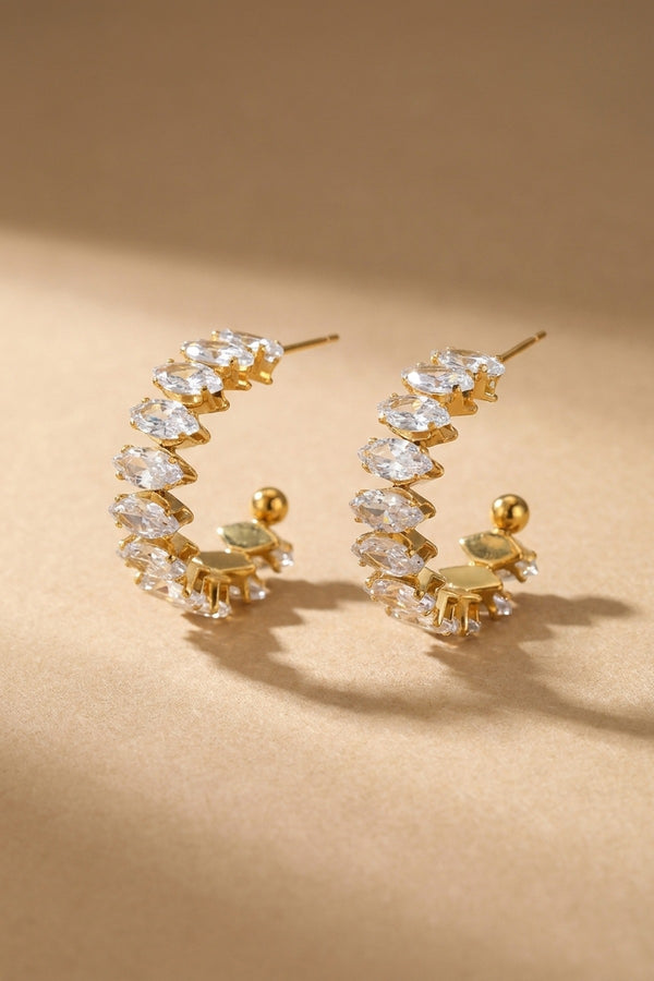 Twyla Marquise Crystal C Hoop Earrings - Gold